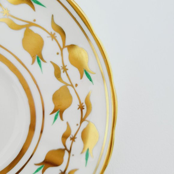 Royal Chelsea Golden Jade Teacup & Saucer, Gold Vines & Flowers, Royalcore Glam - Picture 6 of 16
